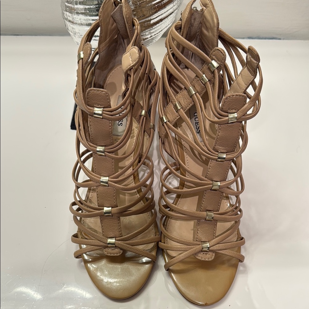 GUESS Women's Tan Strappy Heels